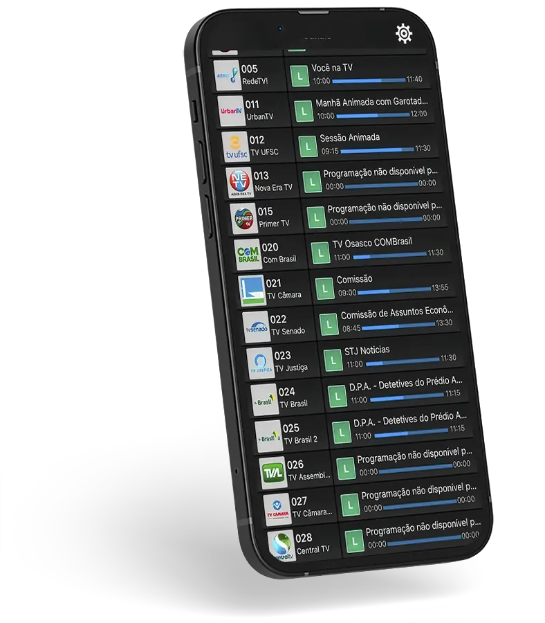 Interface do aplicativo Usonex TV com listagem de canais disponíveis
